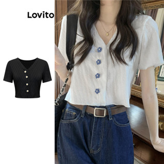 Lovito Casual Camiseta Feminina Lisa com Botão LNA27392 (Multicolorido)