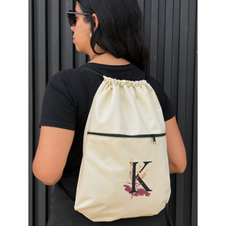 Mochila Saco Corda LETRA K Academia Esportiva Gym Bag Fitness Unissex Cordão Preto Sack Outline Nylon Resistente Sacochila em Oferta na Shopee