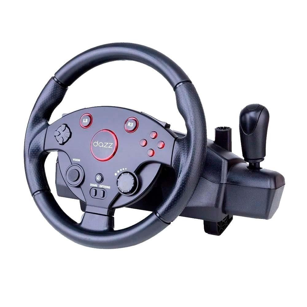 VOLANTE DAZZ FORCE DRIVING, COM PEDAL, PARA PC, PS3, PS4, XBOX ONE, XBOX 360, PRETO - 62000152 - Gaming & Consoles