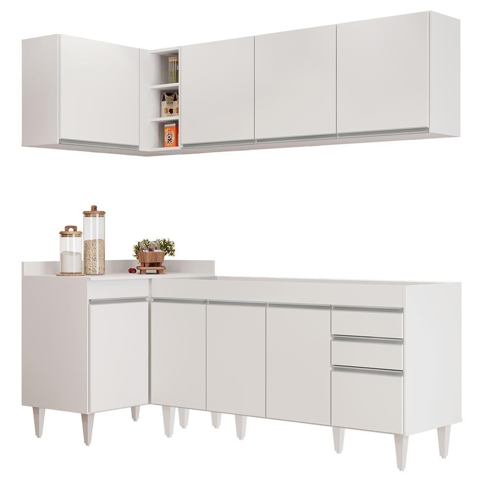 Armário de Cozinha Modulado de Canto Direito 4 Peças CP40 Balcão sem Tampo Branco - Lumil - Home & Living