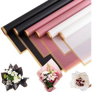 Papel De Embrulho De Flores Rosa De Borda Dourada Estilo Coreano Meio Transparente Material Florista em Oferta na Shopee