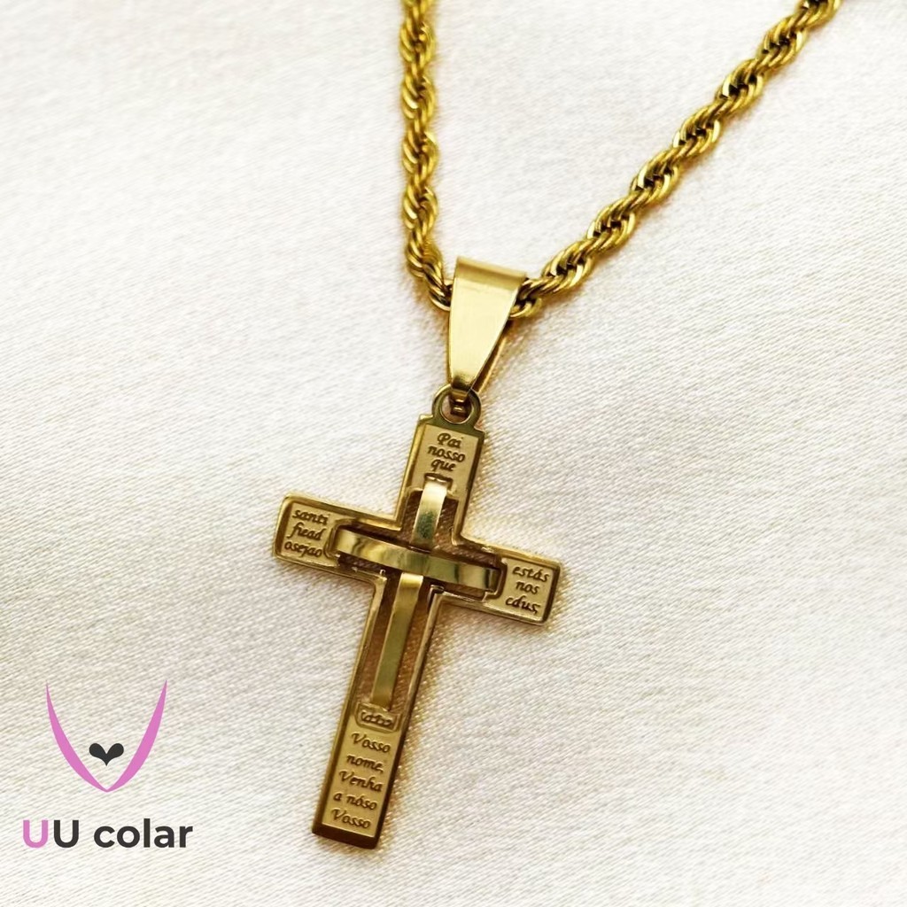 Colar. Cordão Masculino e Feminino – corrente de Cruz em Prata Dourada colar de osso moda presente