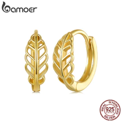 Brincos Bamoer 925 Sterling Sliver Hoop De Outono Jóias De Folha Para Mulheres