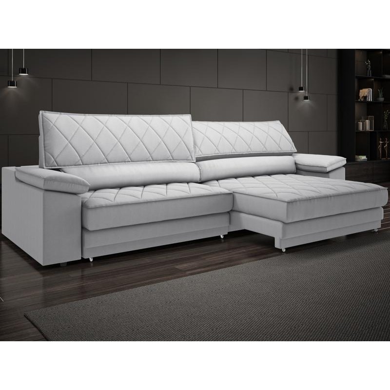 Sofá de Duplo Molejo com Carregador USB, Retrátil e Reclinável Viena 2,50m Linho Soft Prata- NETSOFAS