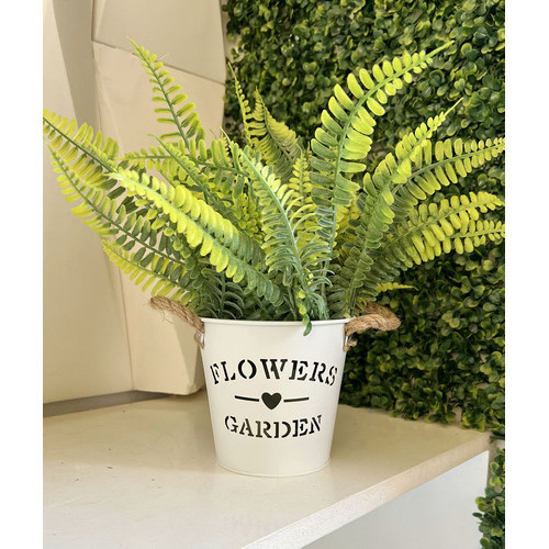 Planta Artificial Samambaia + Vaso Metal Decoracao