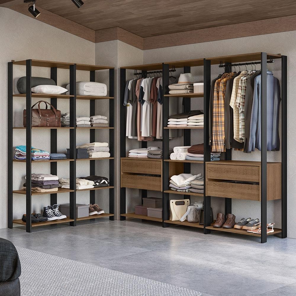 Guarda-Roupa Closet Modulado Valencia 4 Gavetas 417cm Rustic/Preto Madesa 01 em Oferta na Shopee