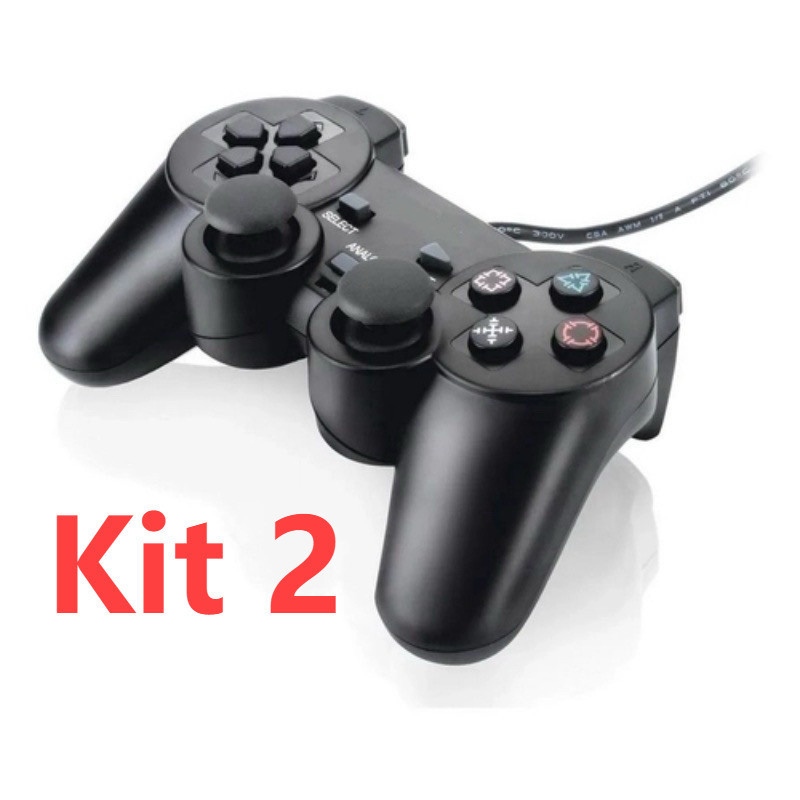 Kit 2 Controle Com Fio Joystick Para Playstation 2 Preto Analógico Ps2 2024