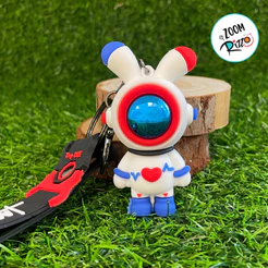 Chaveiro Coelho Astronauta - Azul e Vermelho - 7,5cm - 1 unidade - Rizzo