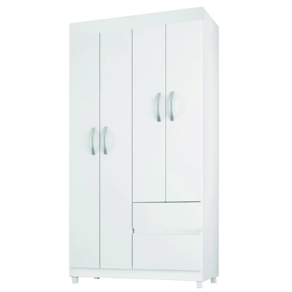 Guarda Roupas Solteiro 4 Portas 2 Gavetas Branco/Rosa Flex Lótus Demóbile - Home & Living