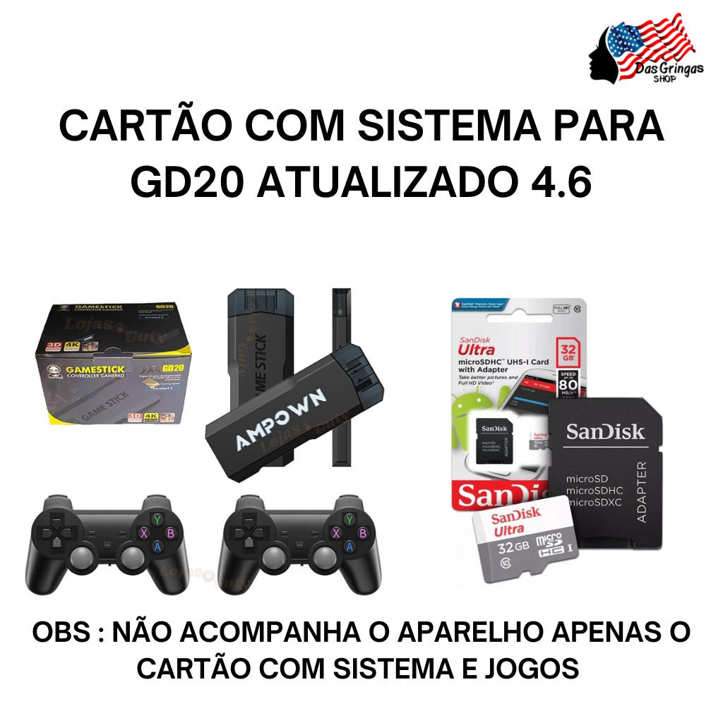 Cartão Com Sistema Para Game Stick GD20 SD Sandisk Ultra Classe 10 Original