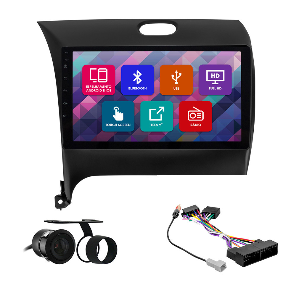 Kit Multimídia 9 Pol Cerato 2013 2014 2015 2016 2017 Espelhamento Android Ios 2 Din Preto Camera Ré em Oferta na Shopee