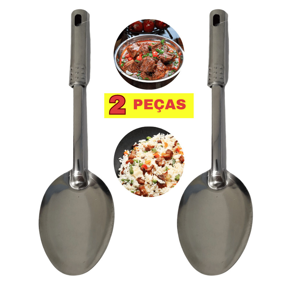 Kit 2 Colheres de Servir Arroz 29cm Grande Inox Cook Cabo Tubular