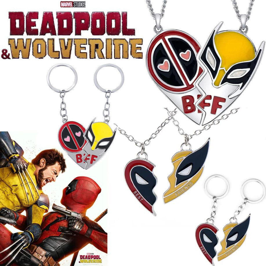 2pcs/Set Deadpool E Wolverine Best Friend Love Heart Pendant Necklace BFF Colar De Amizade De Casal Para Meninas