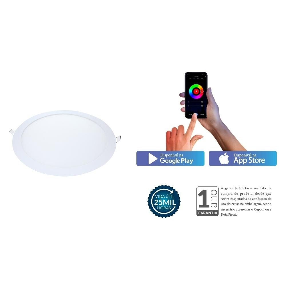 Detalhes do Painel Pop LED Plafon Inteligente de Embutir Smart Wi-Fi NEO 18W Redondo 22cm Luz Dimerizavel Amarela-Branca Bivolt Avan