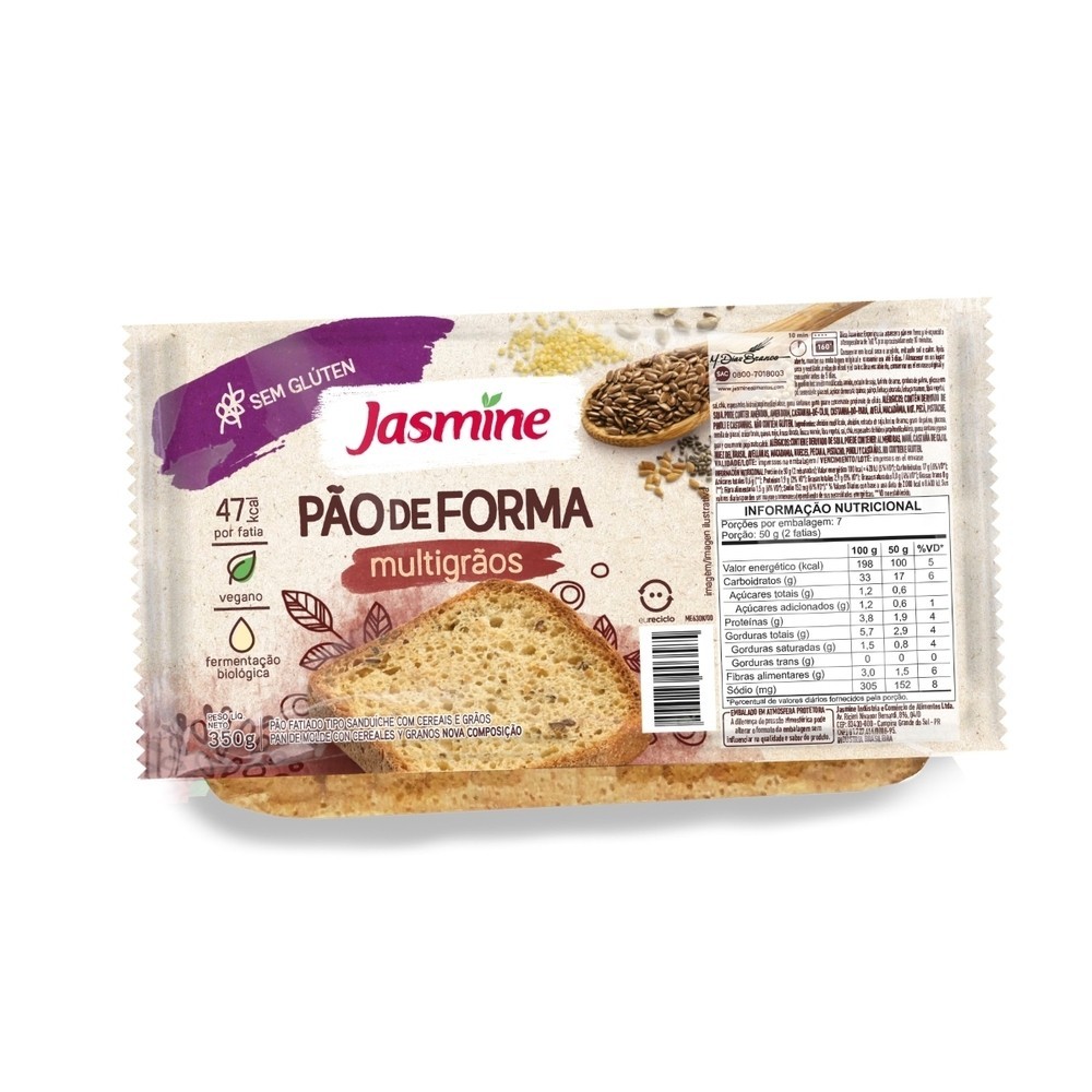 Jasmine Pão De Forma Multigrãos Sem Glúten 350G Jasmine Pão De Forma Multigrãos Sem Glúten 350G