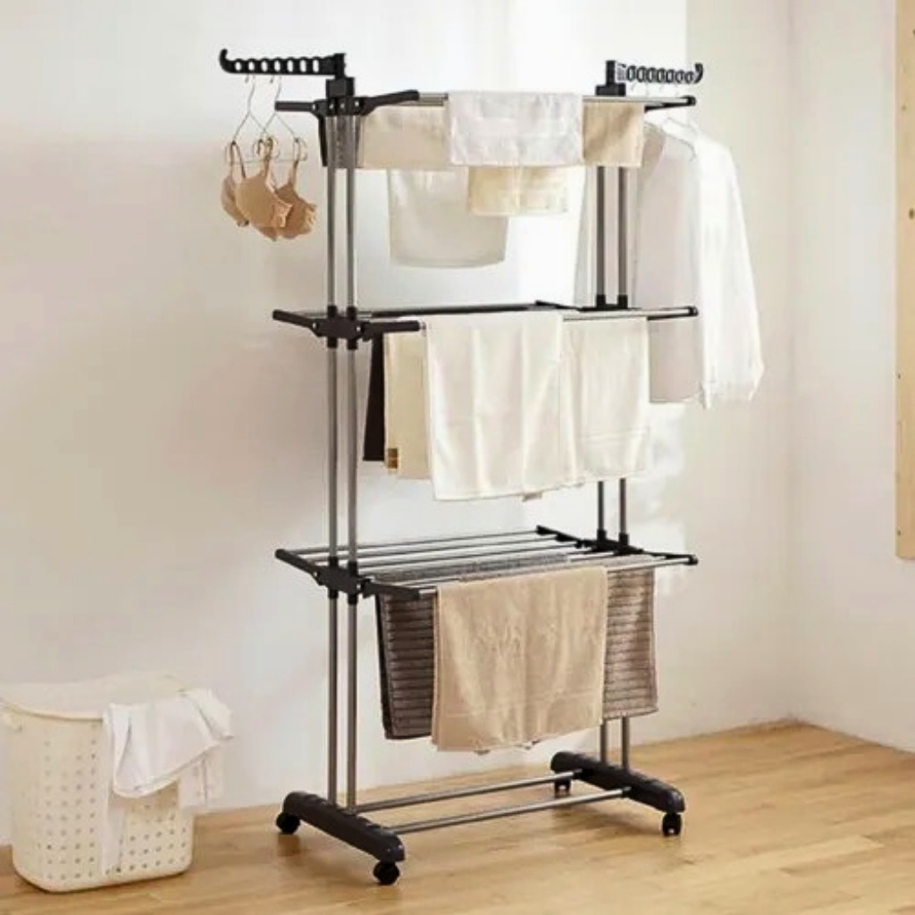 Varal De Chão Com Rodinhas Retrátil Articulado Dobrável 3 Andares Perfeito Para Lugares Pequenos em Oferta na Shopee