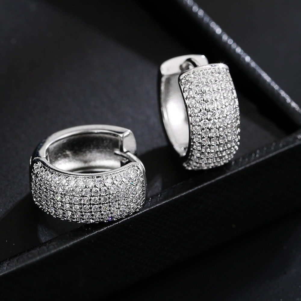Brinco Argola Masculino de Prata Cravejada com Zircônia Banhado a Ouro Branco 18K Neymar Promoção