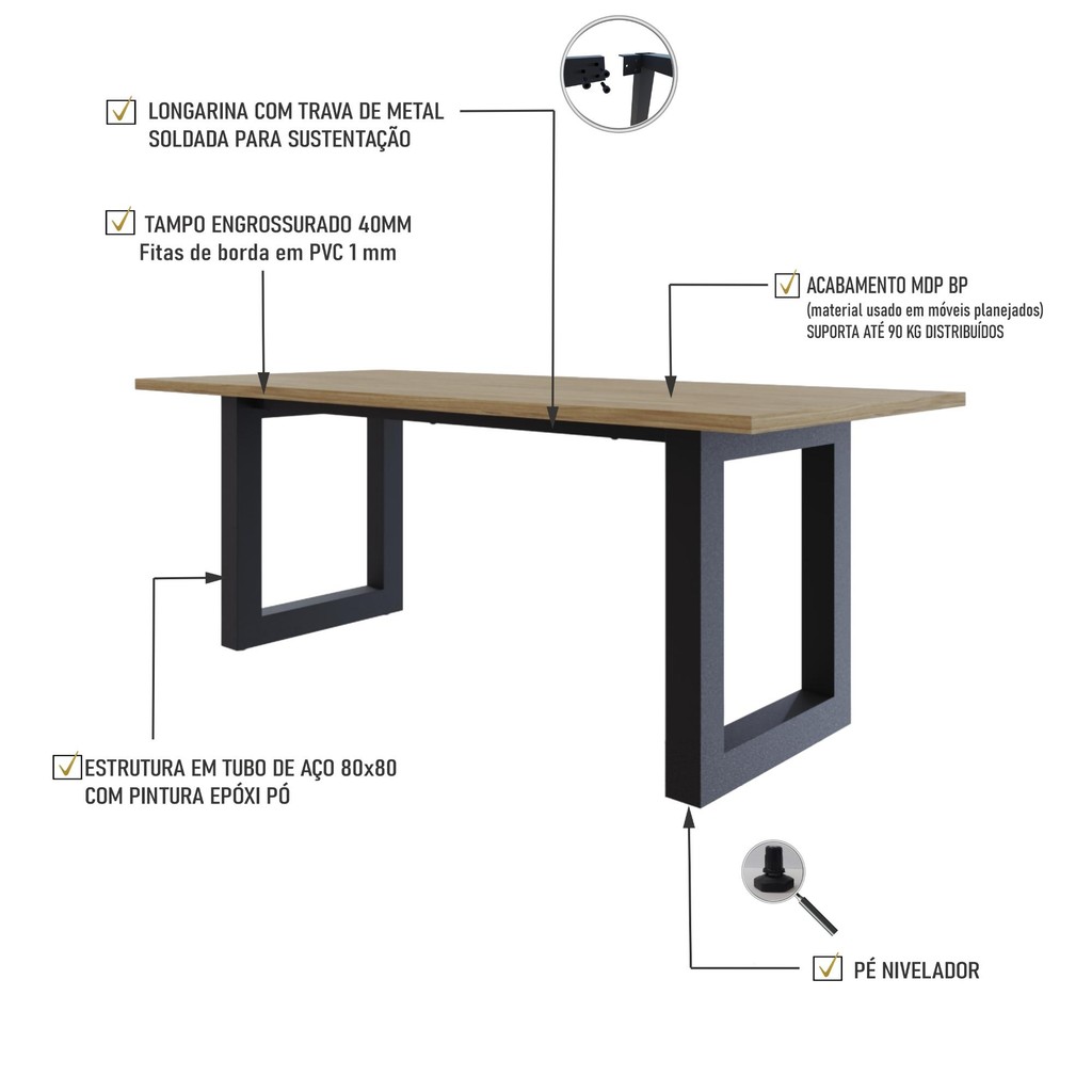 Mesa de Jantar Bronx R 200x90x77cm
