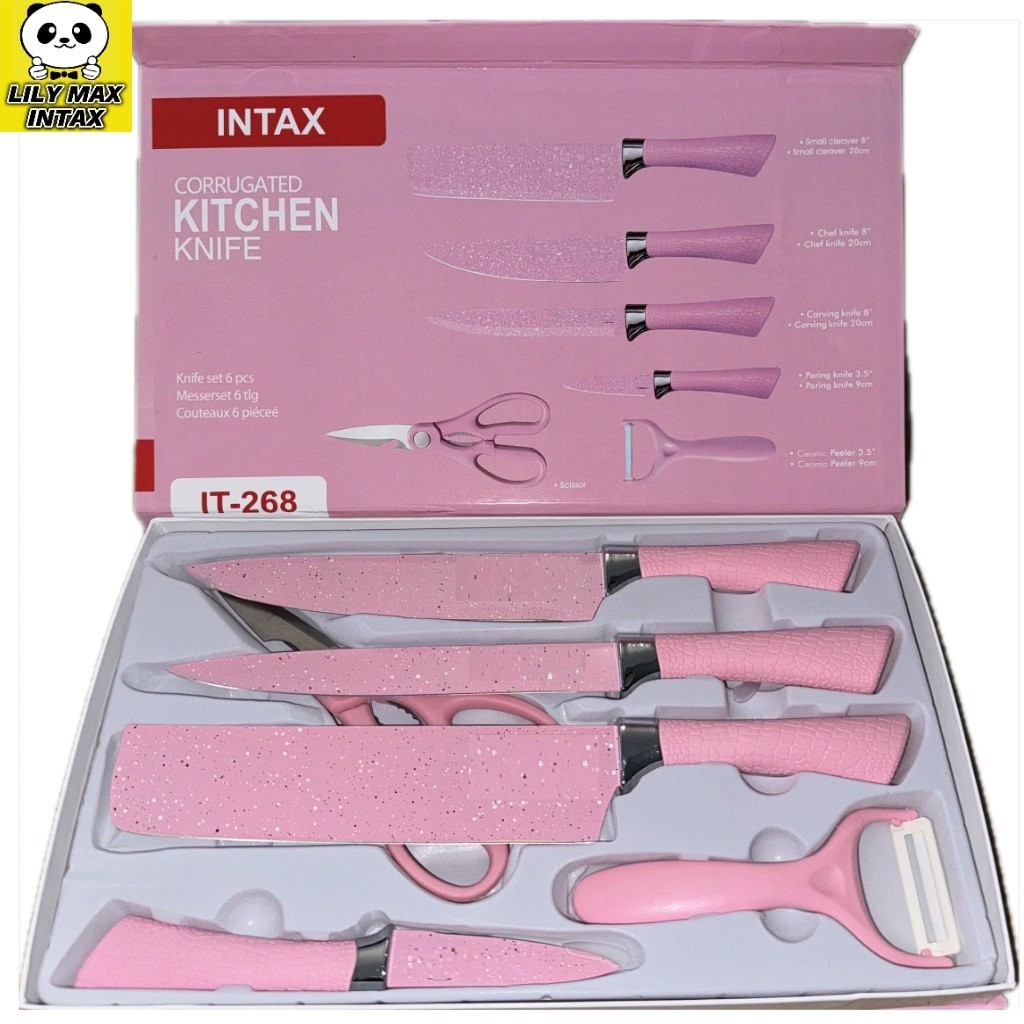 Jogo De Facas Inox Descascador E Tesoura 6 Peças Rosa Jogo De Facas Inox Descascador E Tesoura 6 Peças Rosa