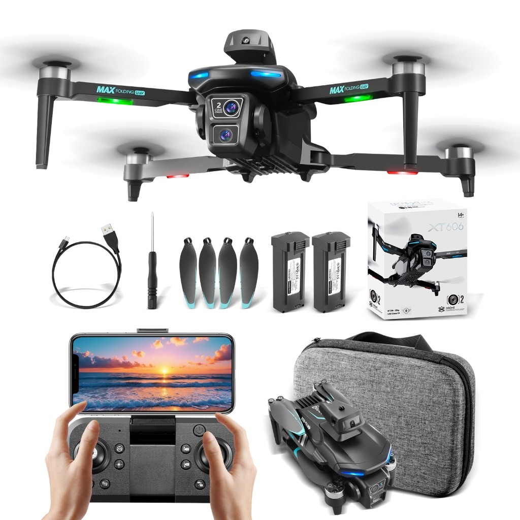 XT606 Drone 8K Dual Camera Brushless Motor RC Quadcopter Profissional Helicóptero Dobrável em Oferta na Shopee