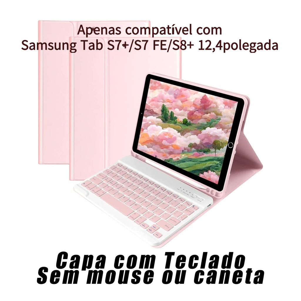 capa para tablet com teclado Samsung Tab S7+/S7 FE/S8+ 12,4 polegadas