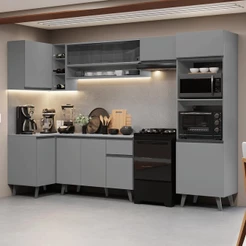 Armário de Cozinha Completa de Canto 385cm Cinza Nice Madesa 04