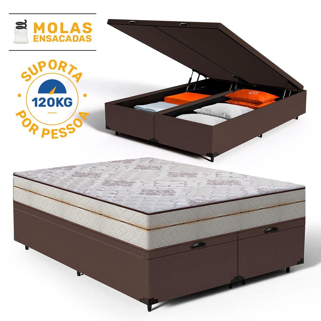 Cama Box Baú com Colchão de Molas Ensacadas Luxury Queen 158cm - Home & Living