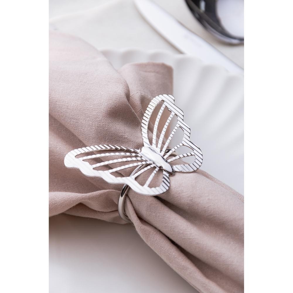 4 Anéis para guardanapos Butterfly Wolff Prateado Metal