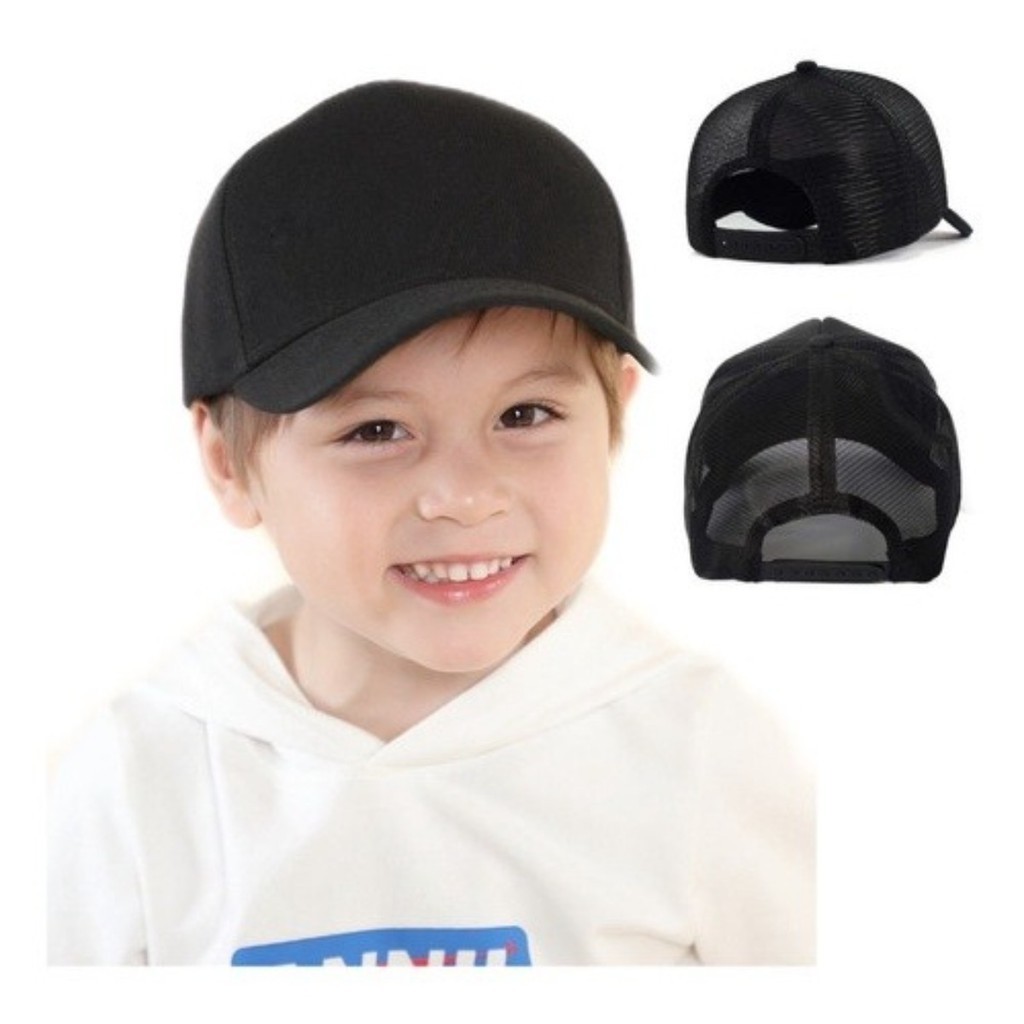 Boné Infantil Trucker Unissex Liso Com Ajuste Tela Aba Curva - MR