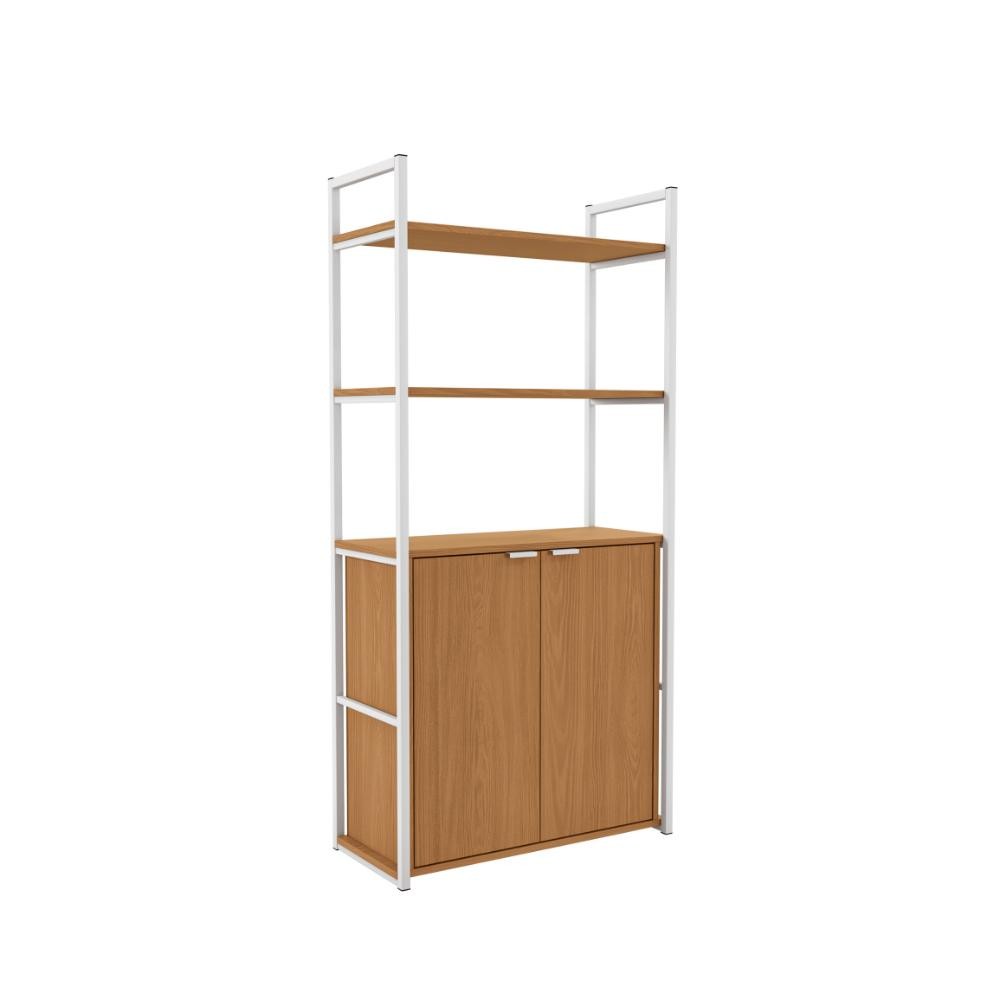 Estante Multiuso 5 Prateleiras 2 Portas Kappesberg Crome Industrial Canela/Branco Brilho