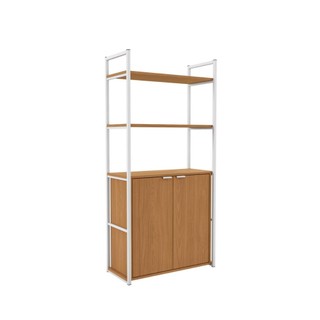 Estante Multiuso 5 Prateleiras 2 Portas Kappesberg Crome Industrial Canela/Branco Brilho