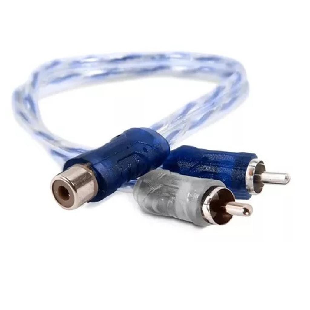 Cabo RCA Y com 2 Machos E 1 Fêmea Blindado Azul Prata 4 milímetros pra Módulo Potência Amplificador em Oferta na Shopee