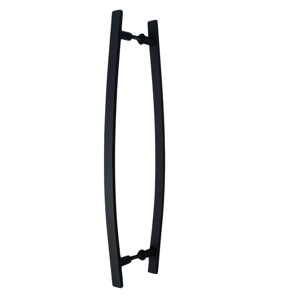Puxador Duplo Alumínio Curvo 60cm Porta Vidro Blindex Madeira Pivotante Portão Social Interno e Externo Preto