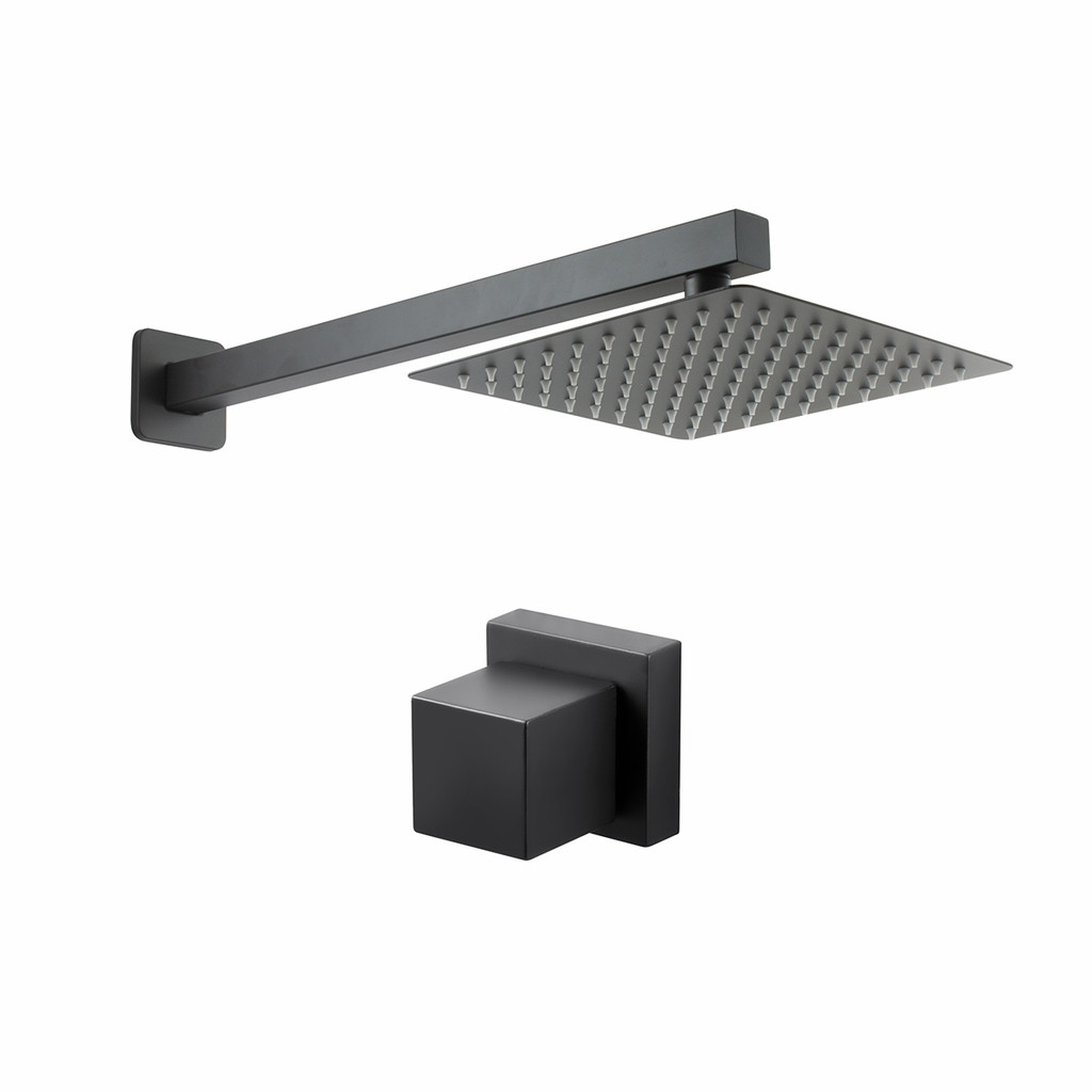 Chuveiro Gás Solar ou Piscina 20x20 Inox Preto + 1 Acabamento Registro Preto Deca