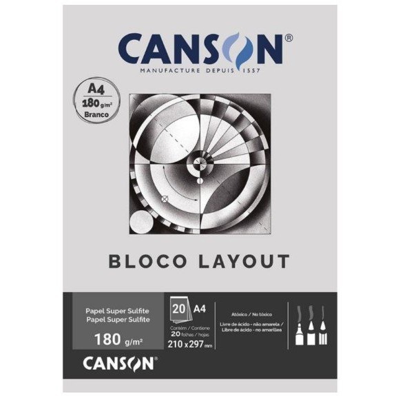 Bloco Layout 180 G/m² Técnico A-4 21,0 x 29,7 cm Com 20 Folhas Canson