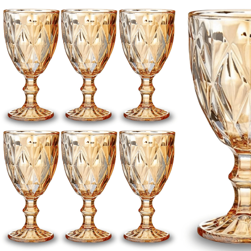 Jogo 6 Taça Diamante Copo Vidro Ouro Ambar Bico De Jaca 320ml em Oferta na Shopee