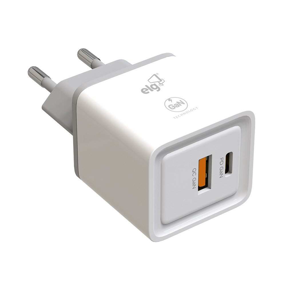 Carregador de Parede USB, 2 Portas, Tipo-C Power Delivery + USB-A QC 3.0, 30W, Branco, W35GAN, ELG em Oferta na Shopee