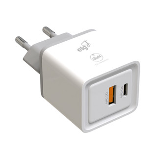 Carregador de Parede USB, 2 Portas, Tipo-C Power Delivery + USB-A QC 3.0, 30W, Branco, W35GAN, ELG em Oferta na Shopee