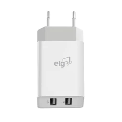 Carregador de Parede USB Universal, 2 Portas USB (1A + 2.1A), Carga Rápida, Branco, WC124A, ELG