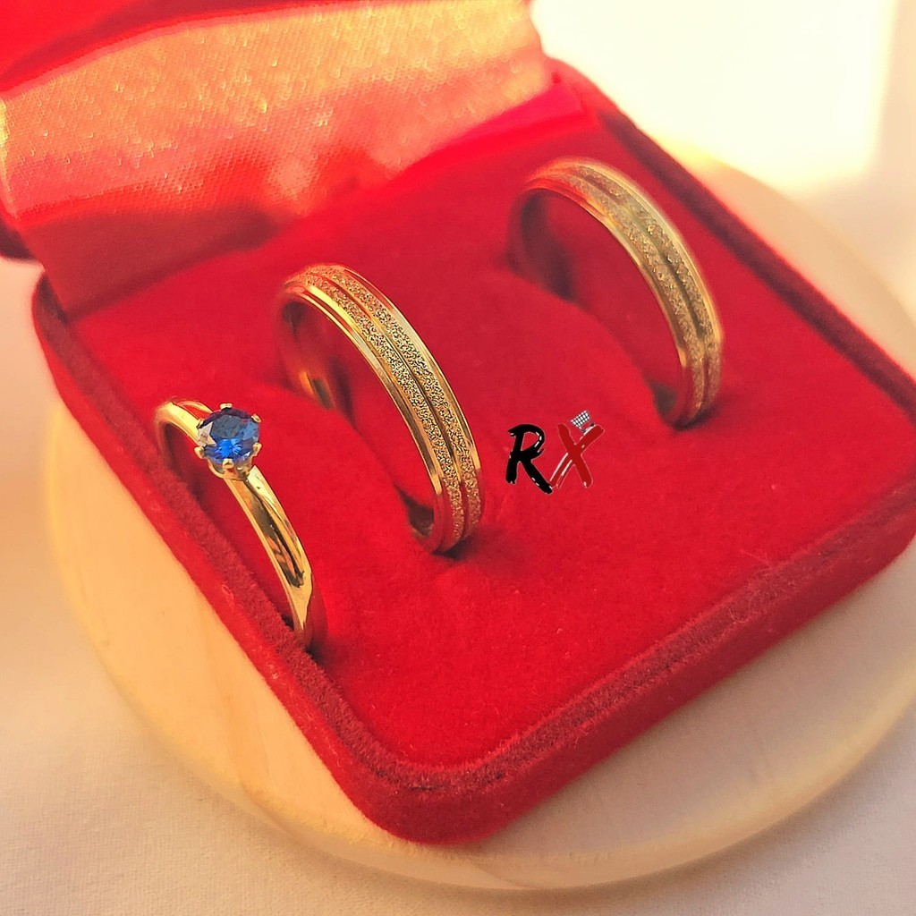 Par De Aliança Compromisso Diamantada 4mm Banhada ouro 18k + Anel Solitário Colorido COD-42
