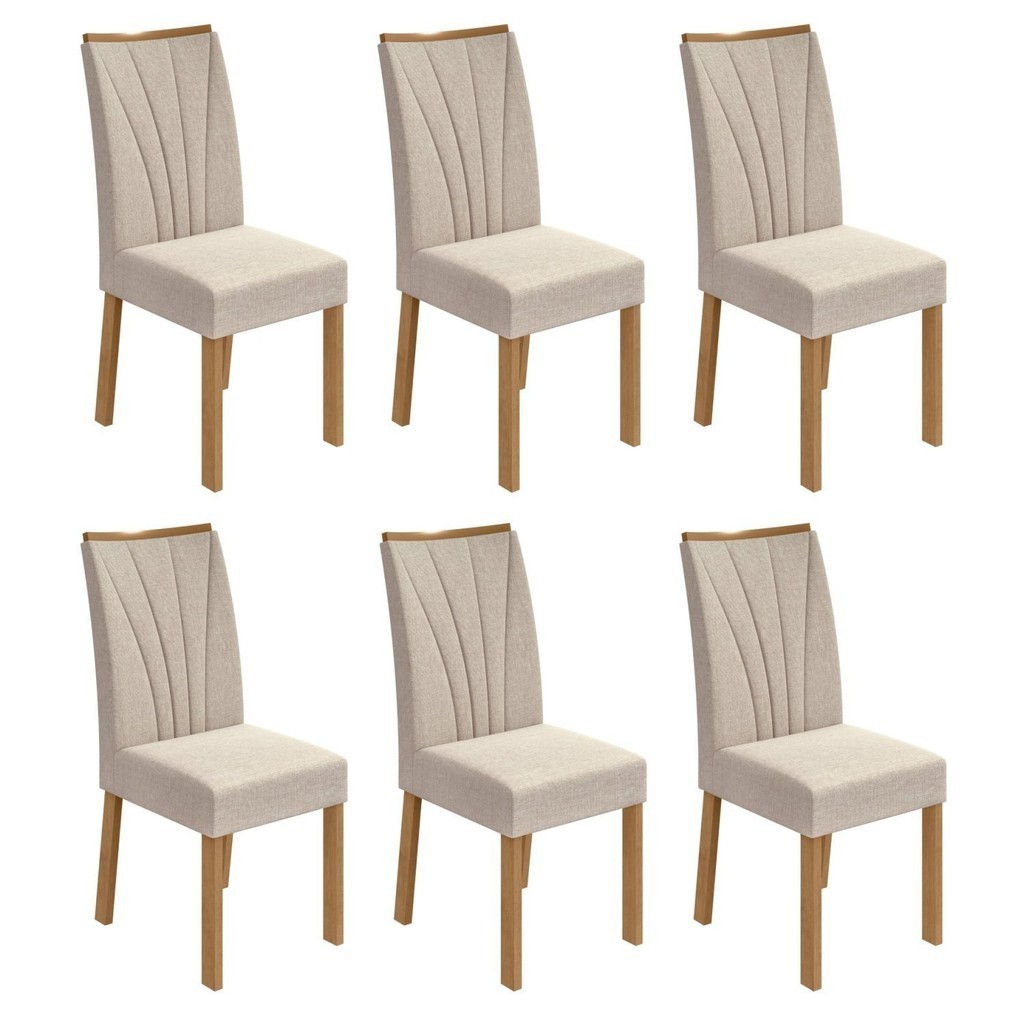 Conjunto 6 Cadeiras Estofadas Apogeu Amêndoa Clean/Linho Rinzai Bege
