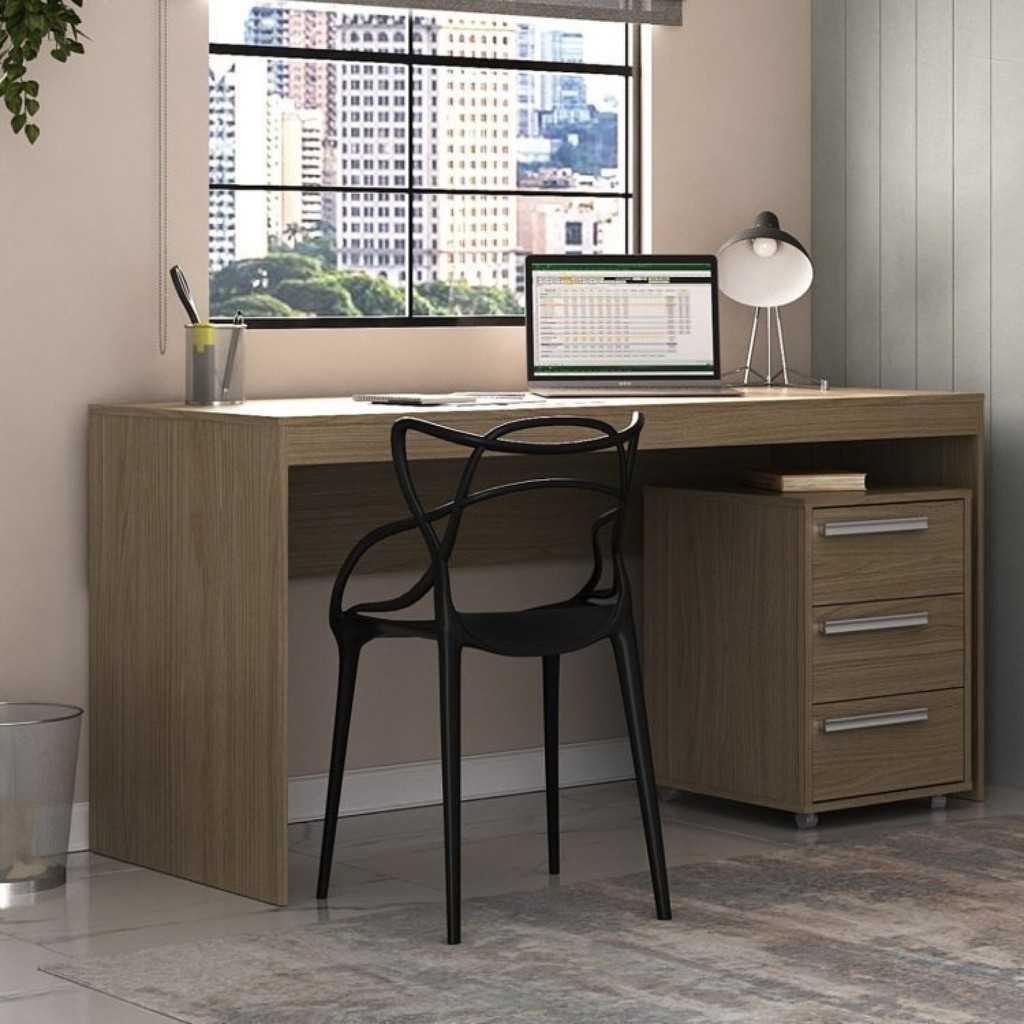 Escrivaninha 150cm com Gaveteiro 3 Gavetas com Rodízio Avelã Tx - Home & Living