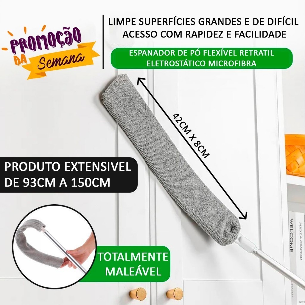 Espanador de Pó Limpa Poeira Flexível Retrátil Limpador Lugar Estreito de Aço Plástico e Poliéster (Enviar imediatamente)