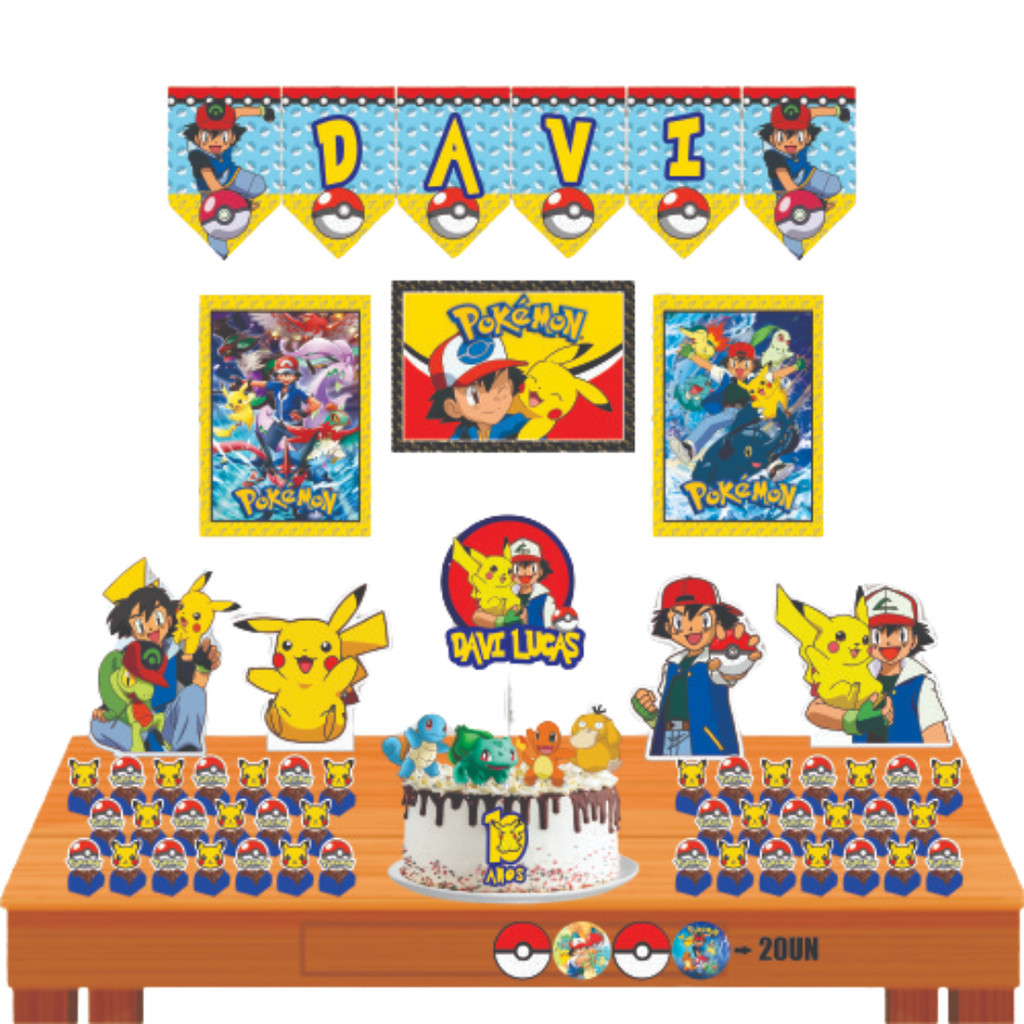 Kit Festa Tema Pokemon Decoração Completa 83 Pçs Cores Vivas
