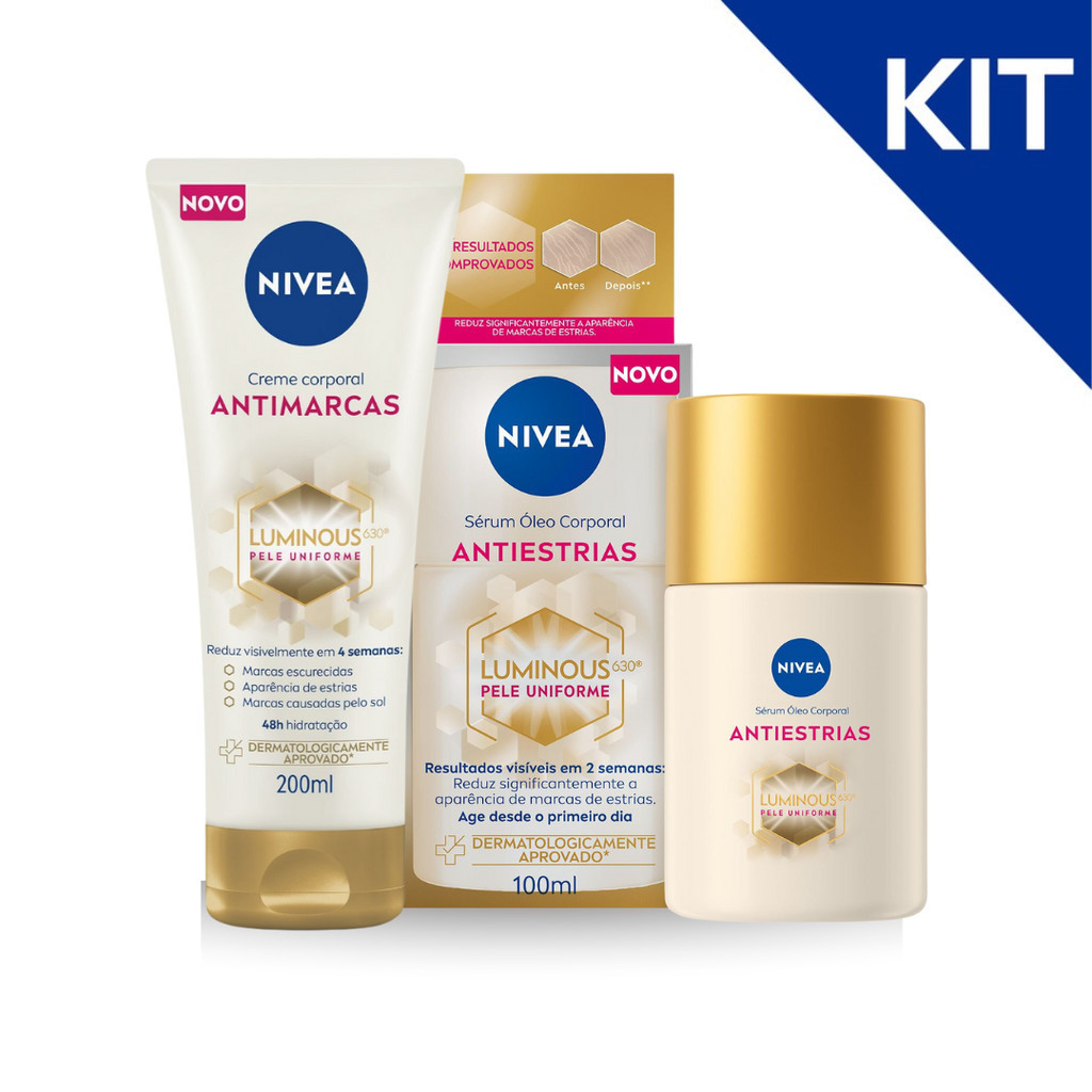 KIT NIVEA LUMINOUS 630® Sérum Óleo Corporal Antiestrias 100ml + Creme Corporal Antimarcas 200ml