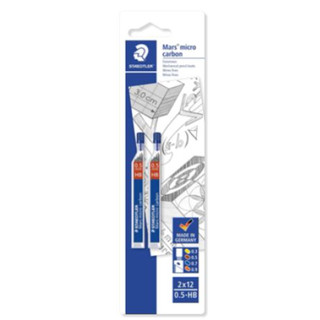 GRAFITE 250 STAEDTLER 0.5MM HB CART 2UN 12 MINAS 2505HBBK2D02 em Oferta na Shopee