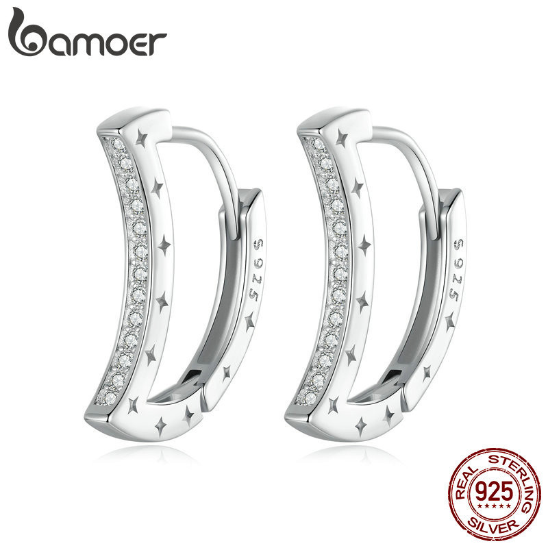 Bamoer 925 Sterling Sliver Hoop Brincos Lua E Estrela Design Jóias Presentes Para Mulheres em Oferta na Shopee
