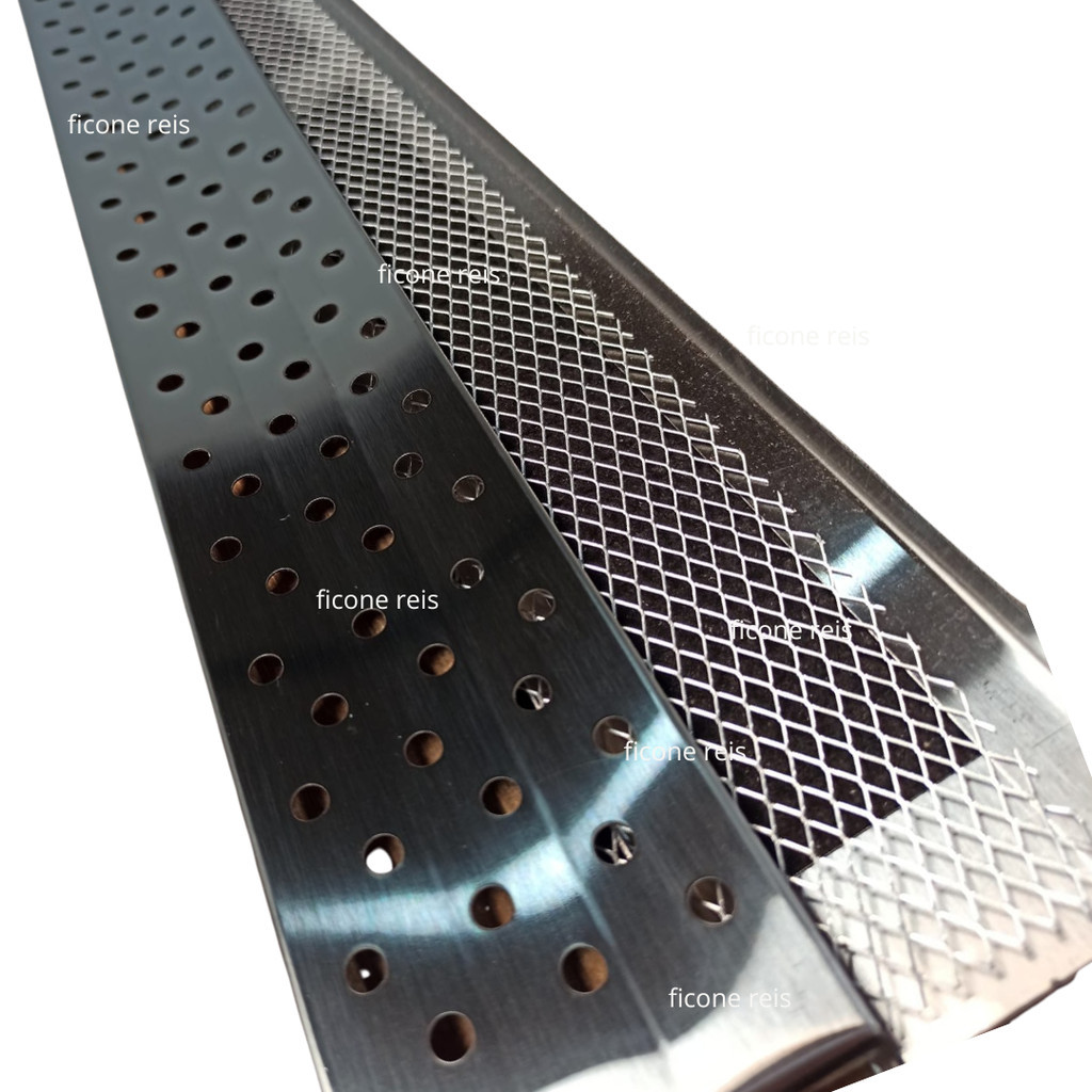 Ralo Inox 304 modelo 7x50 Concova Com Aro E Tela Anti Insetos - Ralo Estreito (7,5cm x 50cm) - Ficone Decor