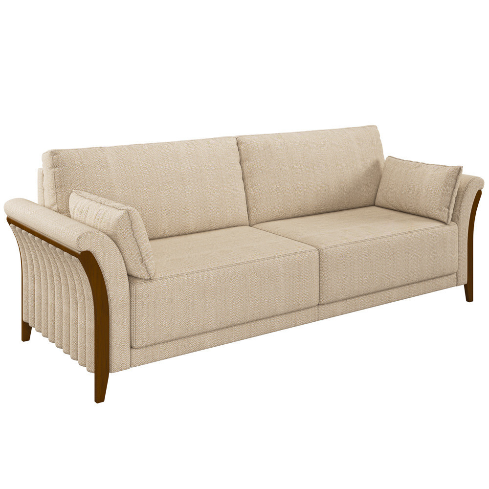 Sofá 02 Lugares Para Sala De Estar Pés Em Madeira 162 cm Stefan M03 Linho Bege - Lyam Decor - Home & Living