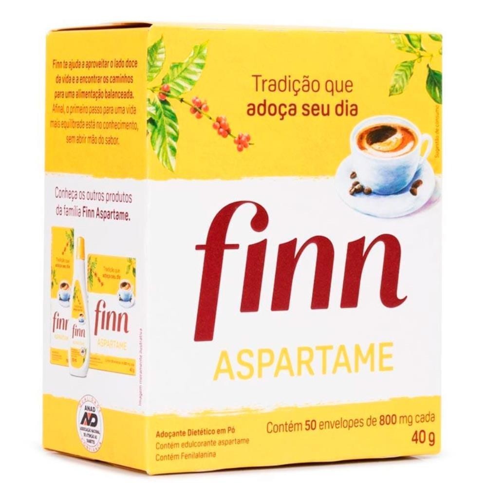 Finn Aspartame Adoçante Dietético em pó com 50 envelopes de 800mg em Oferta na Shopee